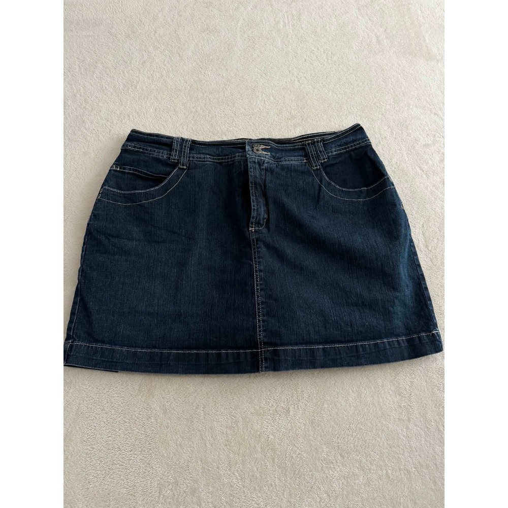 Gloria Vanderbilt Womens 16 Blue Denim Skirt Mini Dark Wash Flap Pocket 1808